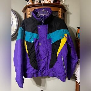 Vintage Edelweiss Skiwear Color Block Puffer Style Slopes Winter Snow Coat Large
